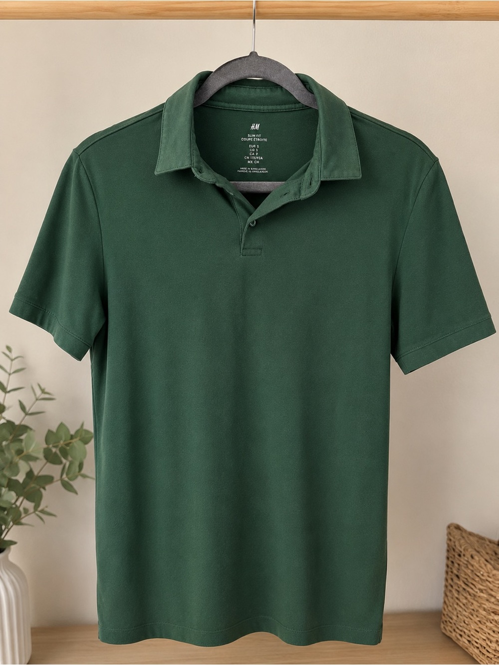 H&M Green Slim Fit Polo Shirt – Size Small (S) | Casual Classic Style